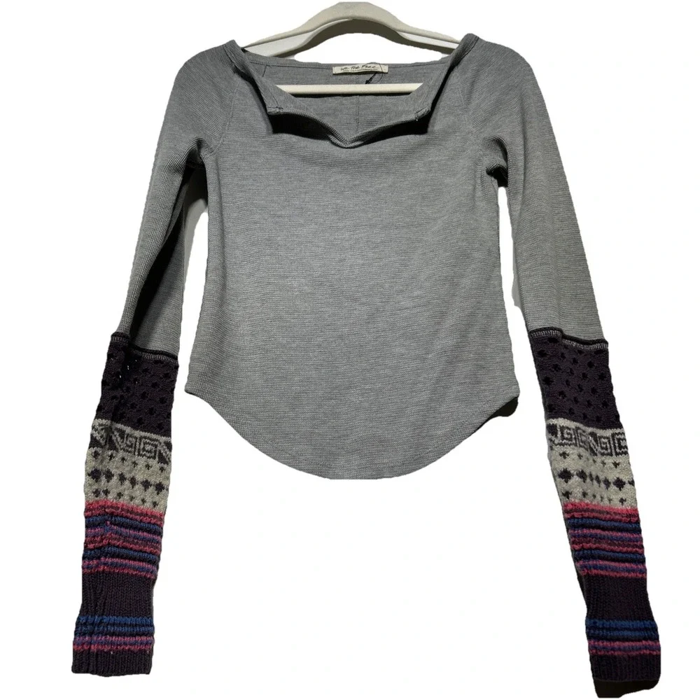Free People Cozy Craft Cuff Knit Sleeve Top Heather Gray Women's Size Small NWOT